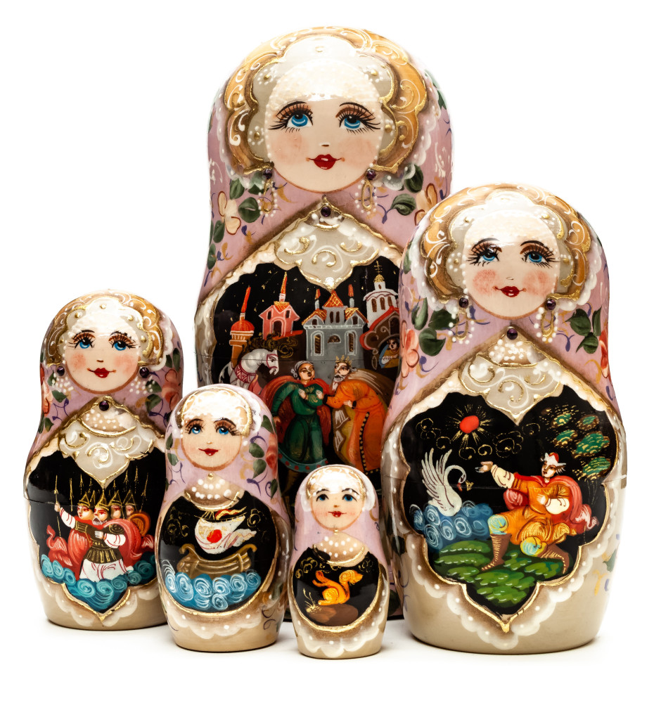 180 mm Princess Smile hand painted on Wooden Matryoshka doll 5 pcs (by A Studio)