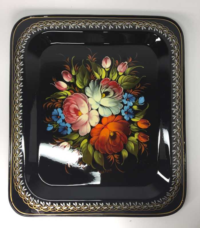 U 330 x 280 mm Zhostovo hand painted metal Tray