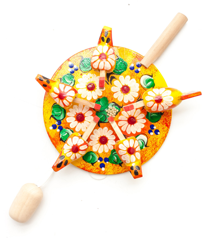 200x140 mm Pecking Chicken Hand Carved and Painted Russian Wooden Toy (by Bogorodskoe Studio)