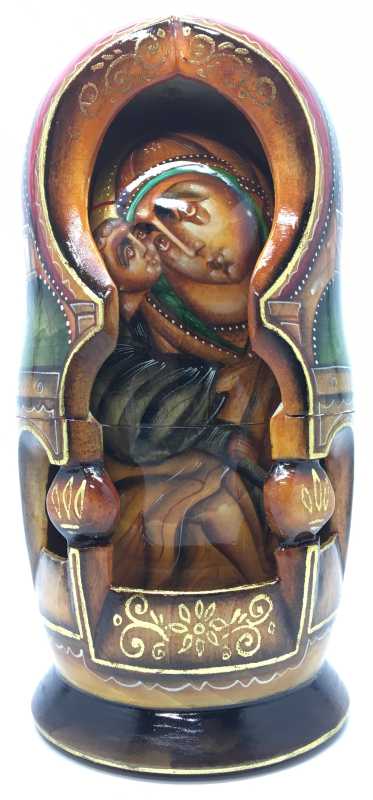 180 mm Russian Orthodox Icon hand painted and carved wooden Matryoshka doll 5 pcs (by Konstantin Studio)