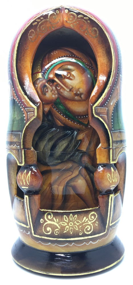 180 mm Russian Orthodox Icon hand painted and carved wooden Matryoshka doll 5 pcs (by Konstantin Studio)