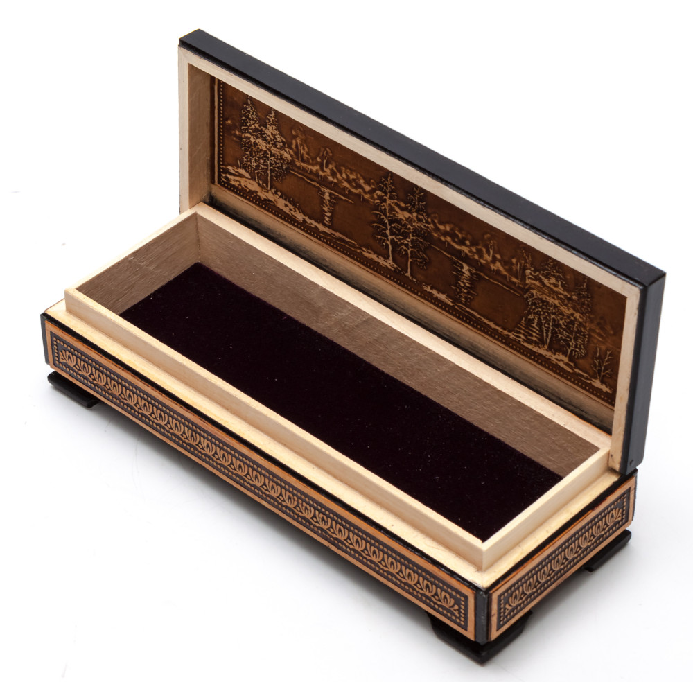 160x80 mm Siberian Patterns hand made Birchbark Jewelry Box (by Maxim Birch)
