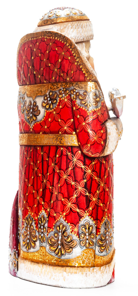 260 mm Santa with a Bird Carved Wood Hand Painted Collectible Figurine  (by Natalia Nikitina Workshop)