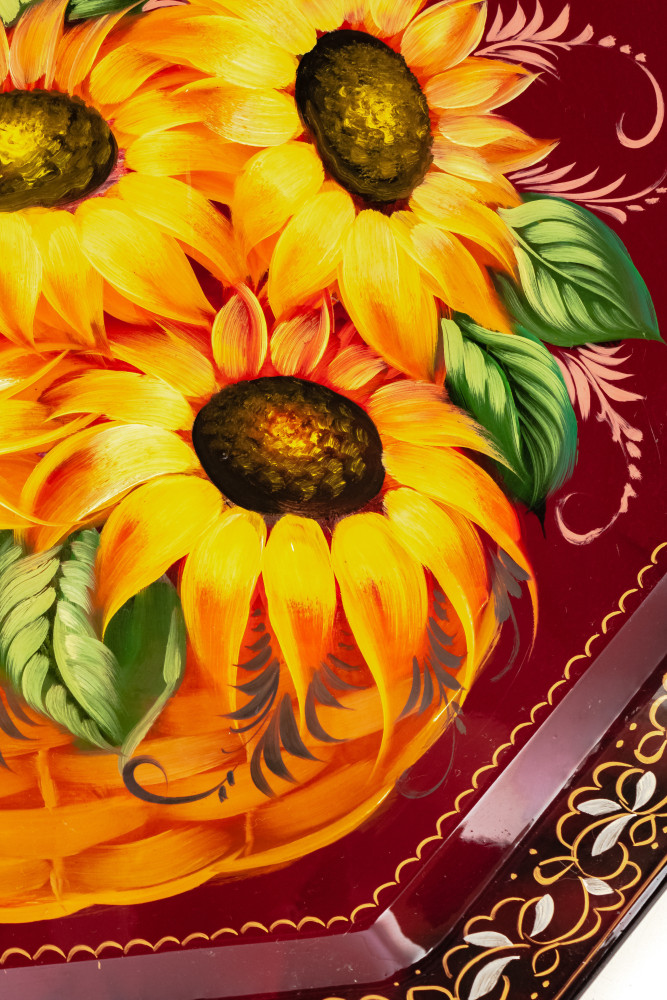  d 440 mm Zhostovo Patterns hand painted and lacquered Metal Forged Tray (by Lada Crafts)