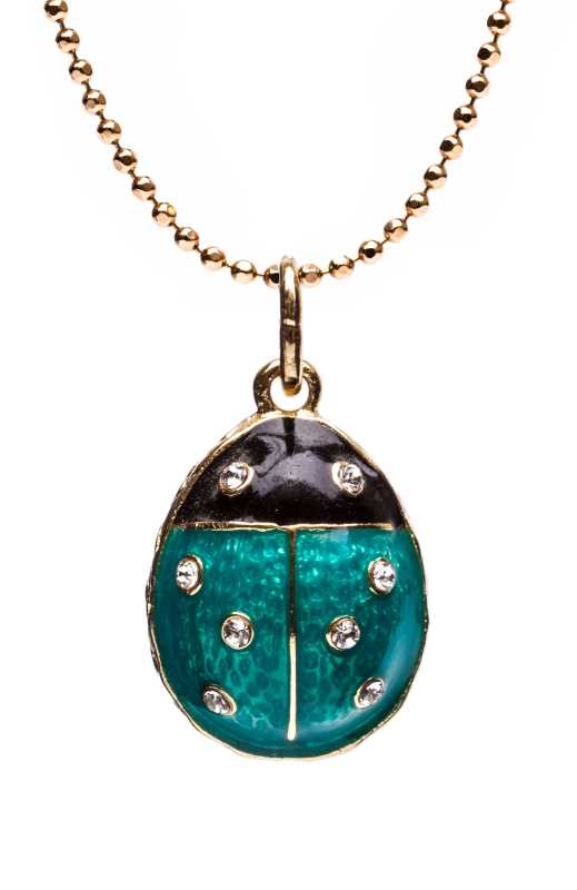 Ladybug with Rhinestones Blue Egg Pendant