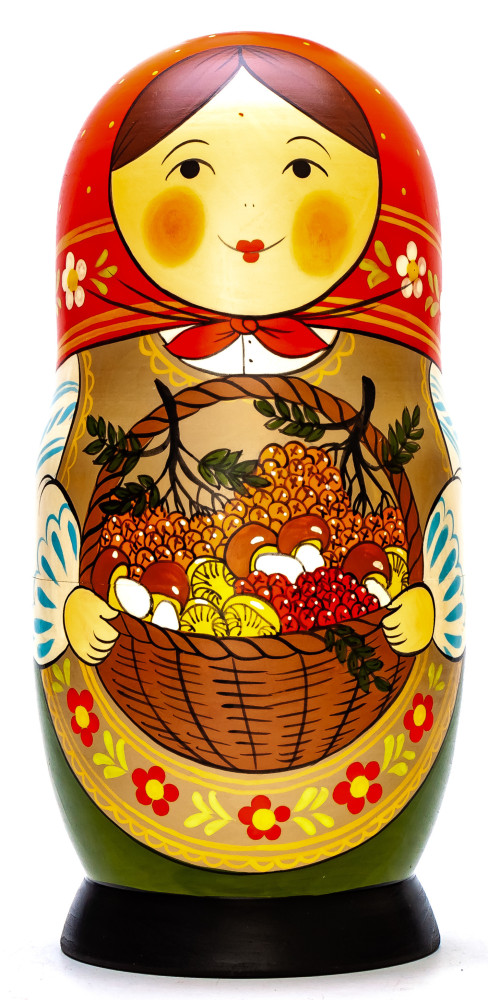 230mm Mistress with a Basket full of Mushrooms and Berries hand painted Traditional Russian Wooden Matryoshka doll 7 pcs (by Igor Malyutin)