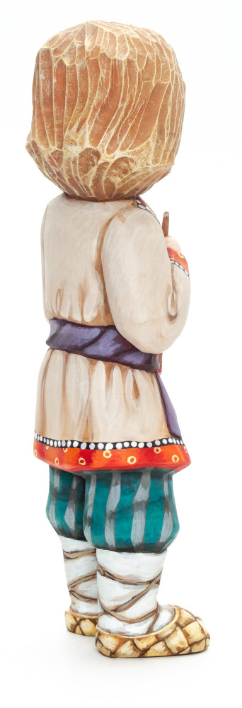 200 mm Boy with a Flute hand painted Wooden Statue (by Karpova Nadezda)