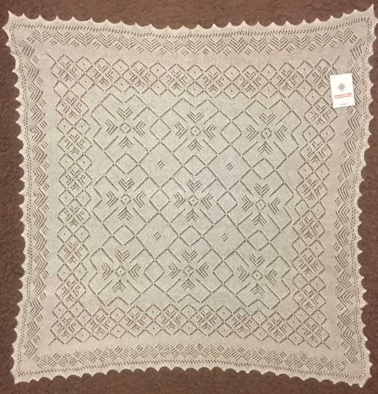 100x100 cm White Goat Down Hand Knitted Russian Orenburg Shawl (by Orenburg Factory)