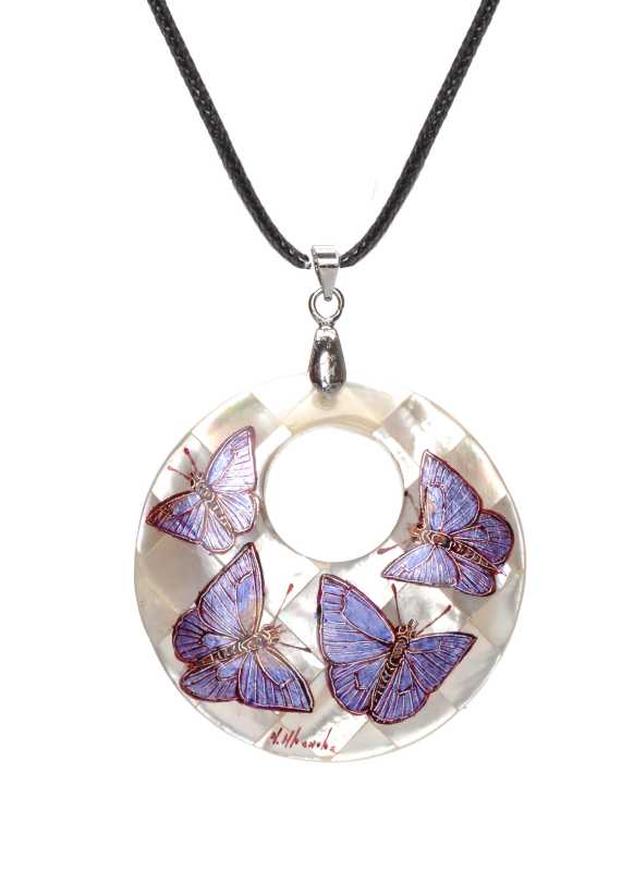 d40 mm Butterflies hand painted Nacre Pendant (by Tatiana Shkatulka Crafts)