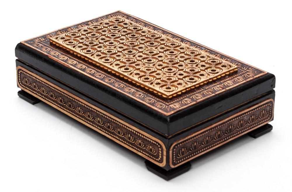 100x155 mm Siberian Patterns hand made Birchbark Jewelry Box (by Maxim Birch)