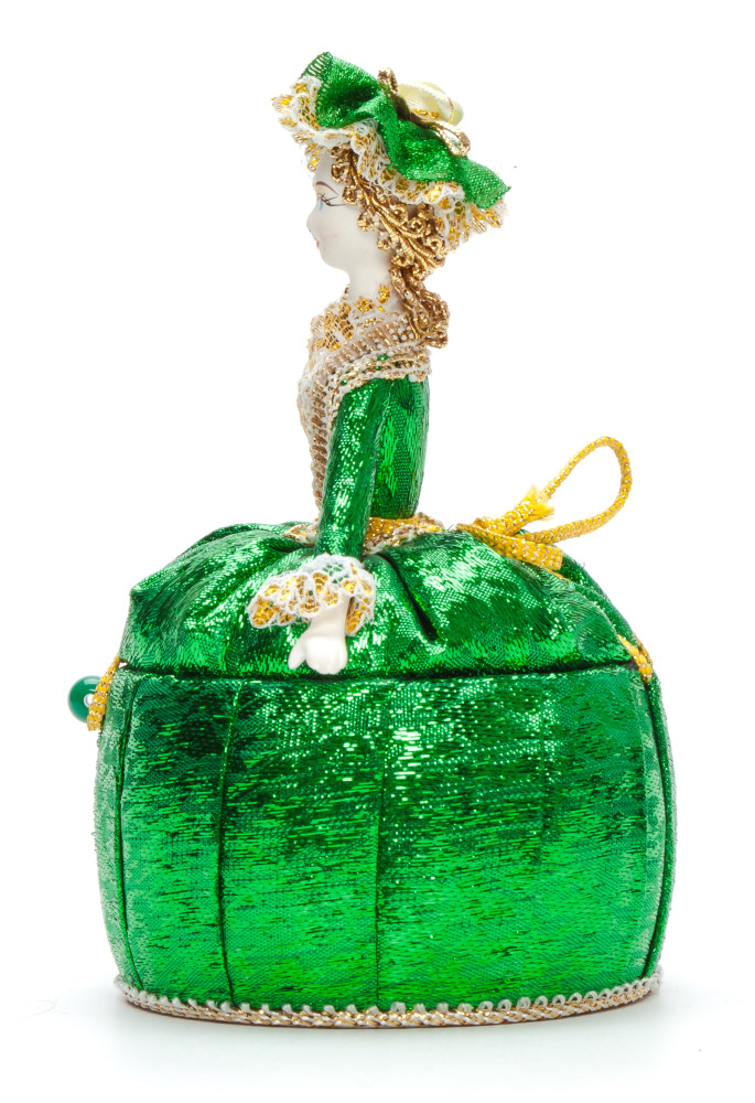 Girl in a Little Hat and Nice Dress Jewelry Box (brocade, hand-sewn Doll by Le Russe)
