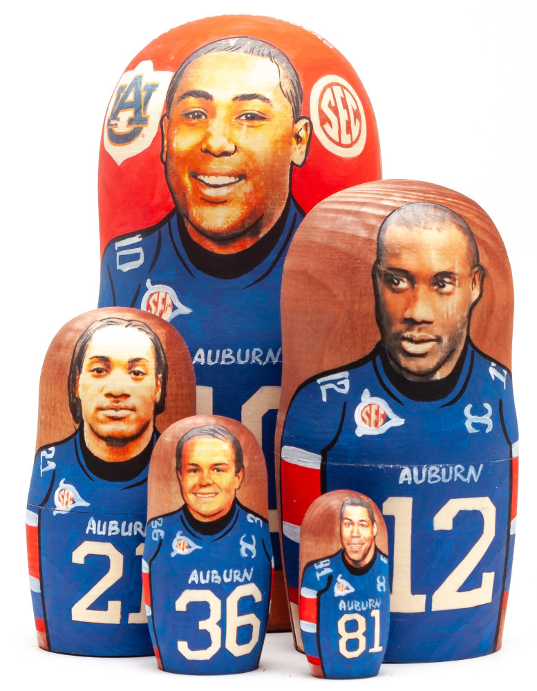 180mm Kiehl Frazier from Auburn Tigers Hand Painted Matryoshka Doll 5 pcs (by Konstantin Studio)