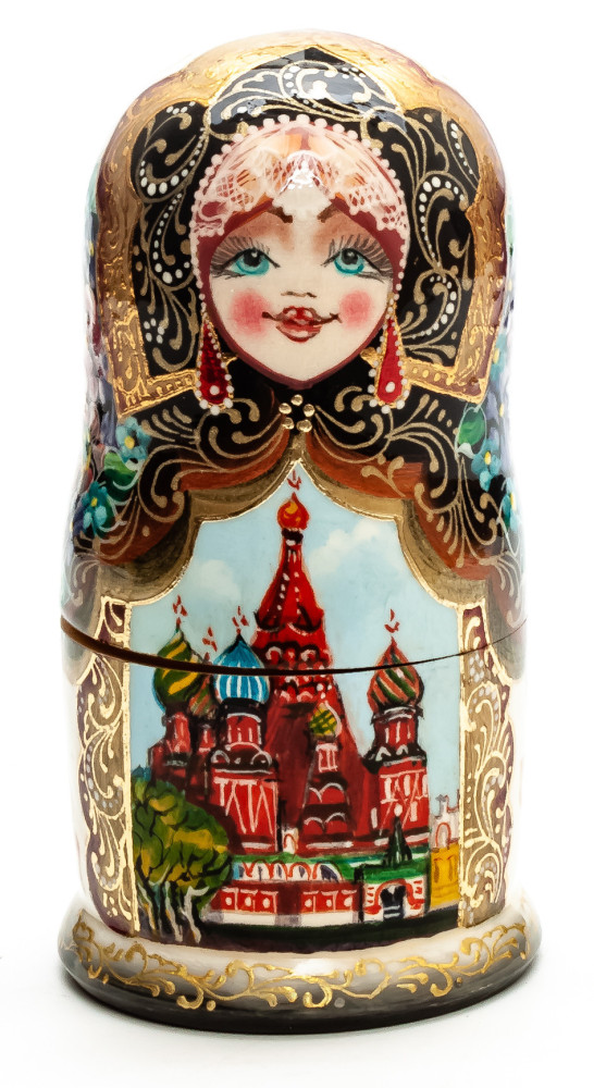 120 mm Moscow Saint Basil Cathedral hand painted wooden Matryoshka doll 5 pcs (by A Studio)