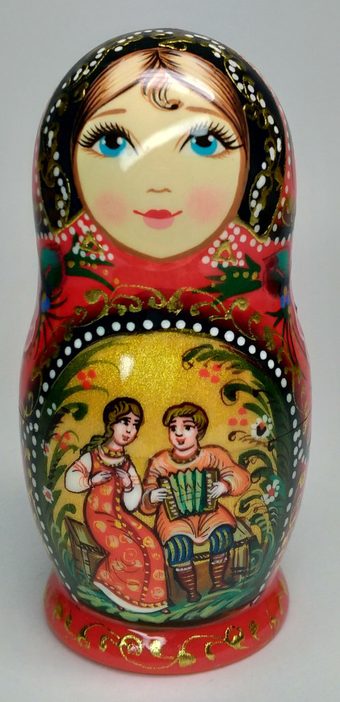 110 mm Ruslan and Lyudmila hand painted on wooden Matryoshka doll 5 pcs (by A Studio)