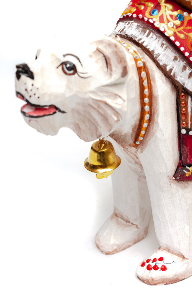 190 mm Santa Claus rides Polar Bear hand carved and painted wooden figure with a Green Tree and Bag of Gifts (by Natalia Workshop)