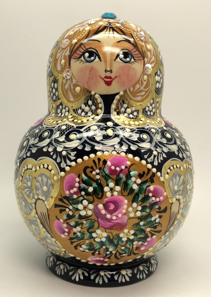 140 mm Russian Patterns hand painted wooden Matryoshka doll 10 pcs (by Elena Kudryashova)
