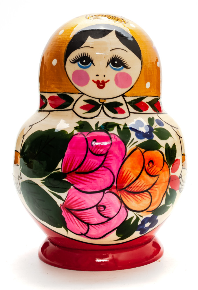Semenovskaya Russian Matryoshka Nesting Doll  gold head round shape 10 pcs inside
