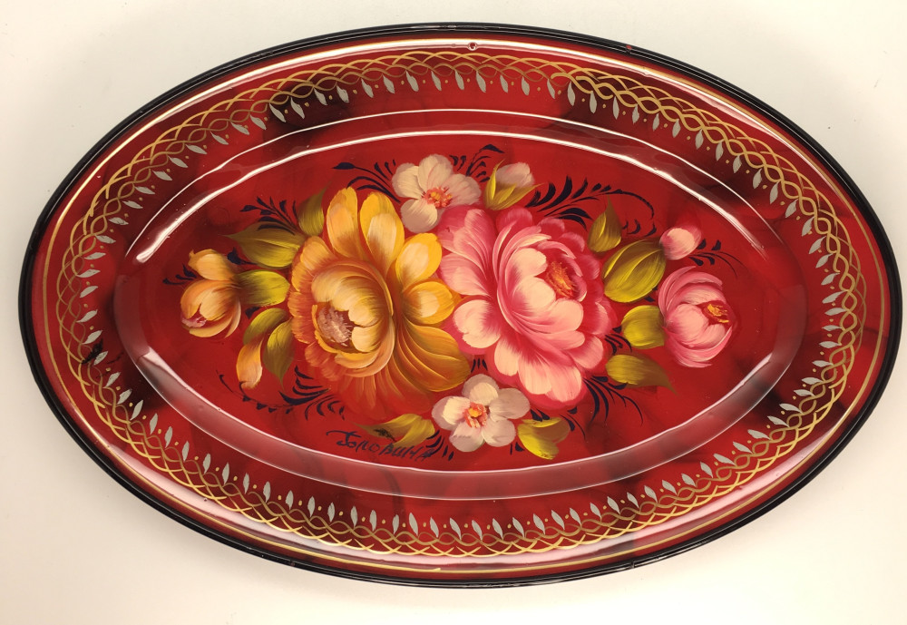 Zhostovo Hand Painted Metal Tray