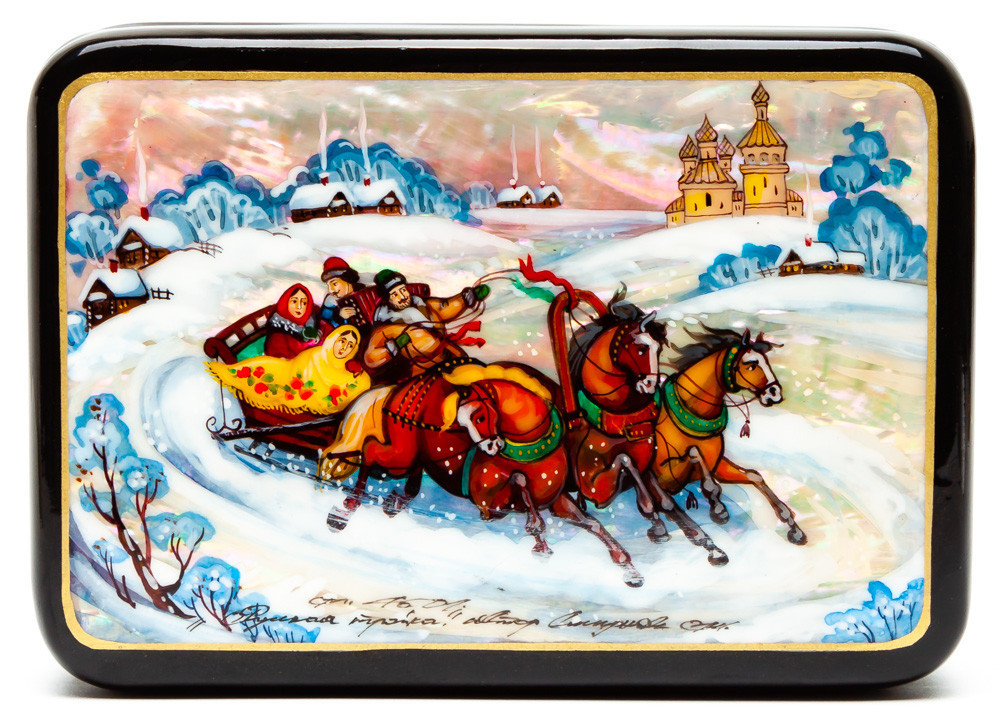 130x90mm Troika Hand Painted Jewellery Box (by Tatiana Shkatulka Crafts)