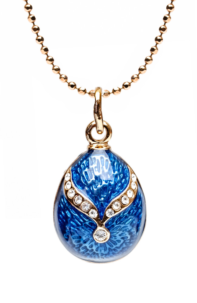 Gold Bow on Blue Egg Pendant