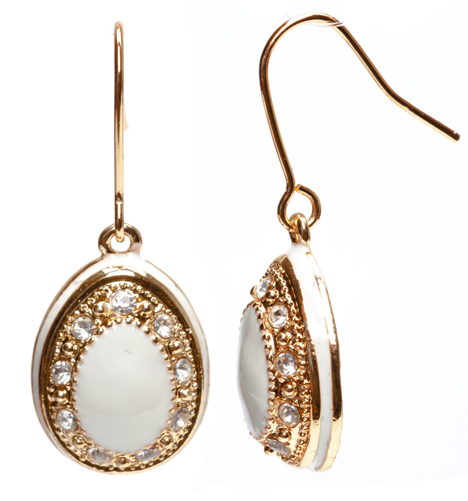 15x35 mm White Oval Egg Shaped Earrings