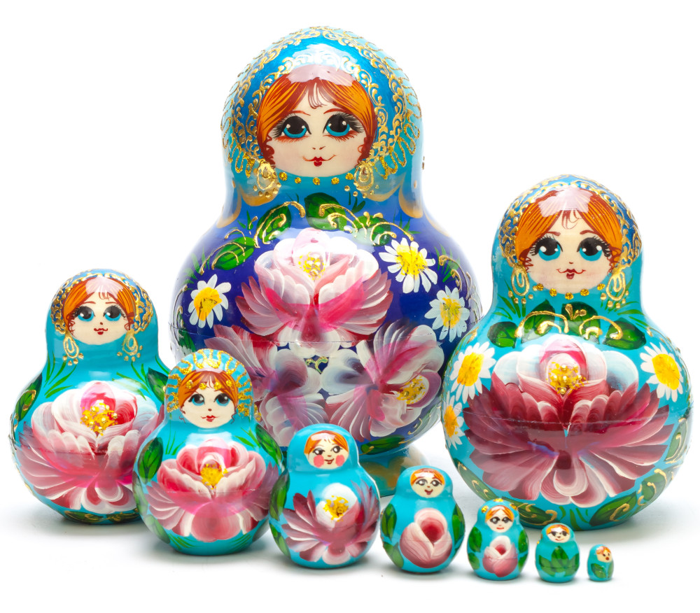 160 mm Summer Flowers Matryoshka Doll 10 pcs (by Summer Shine)