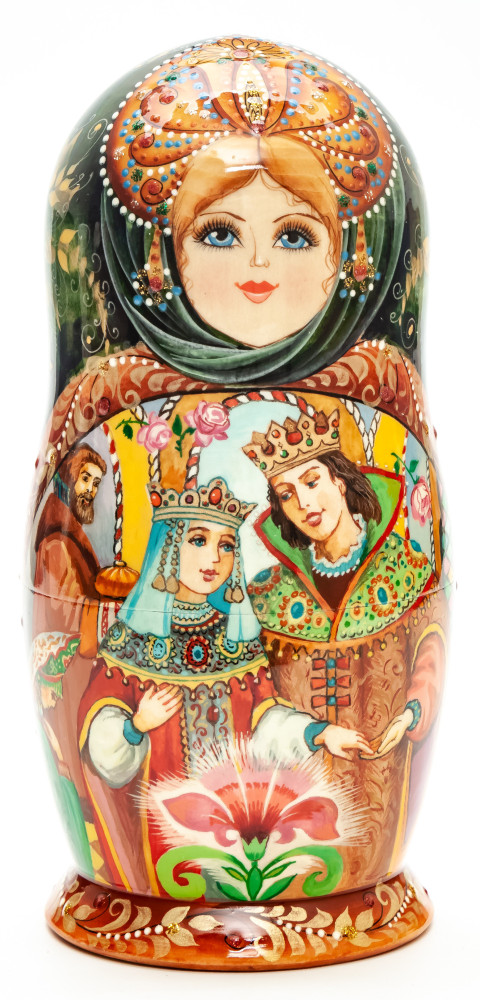 180 mm The Scarlet Flower hand painted on Wooden Matryoshka doll 5 pcs (by Natalia Crafts)