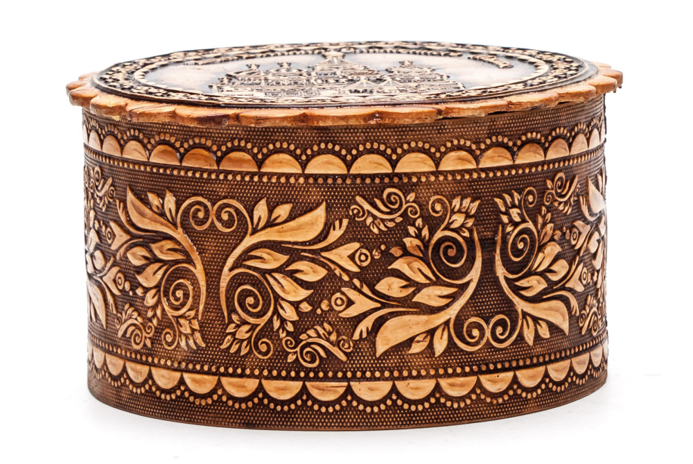 d 65 mm Saint Basil Cathedral hand made Birchbark Jewelry Box (by Maxim Birch)