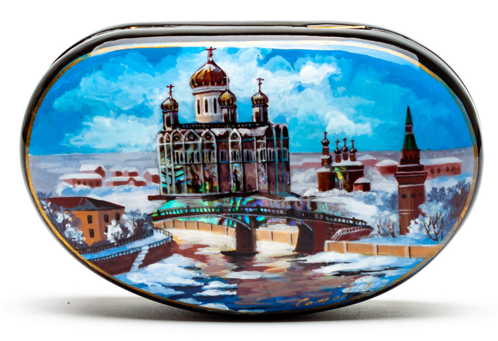 100x60mm Cvathedral of Christ the Savior Hand Painted Jewellery Box (by Tatiana Shkatulka Crafts)