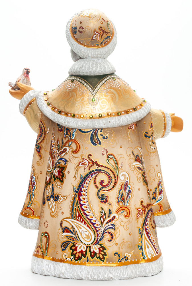 300 mm Noblewoman with a Bullfinch hand painted Wooden Statue (by Karpova Nadezda)
