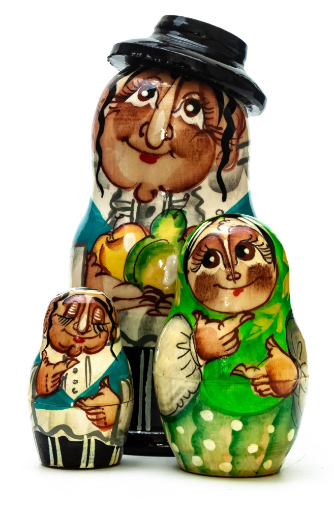105mm Rabbi with Fruits hand painted on wooden Matryoshka doll 3 pcs (by Alexander Famous Paintings Studio)