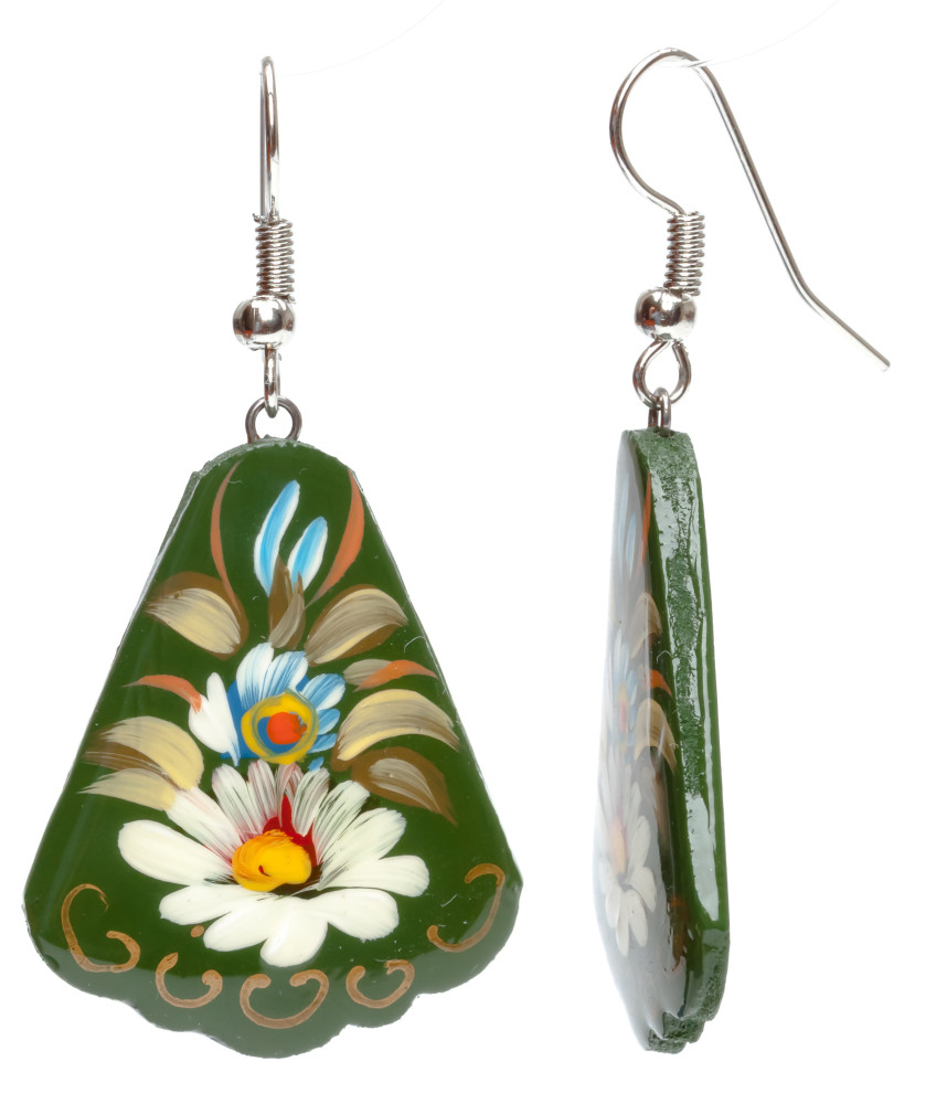 30x30mm Zhostovo wooden Earrings (by Lada Workshop)
