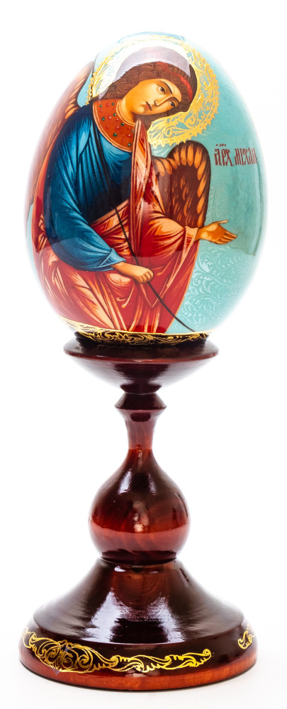 250 mm Saint Michael hand painted on wooden egg (by Hamlet Crafts)