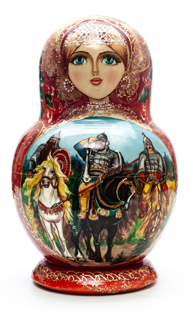 240 mm The Three Bogatyrs hand painted on Wooden Matryoshka doll 15 pcs (by Trifinov Studio)