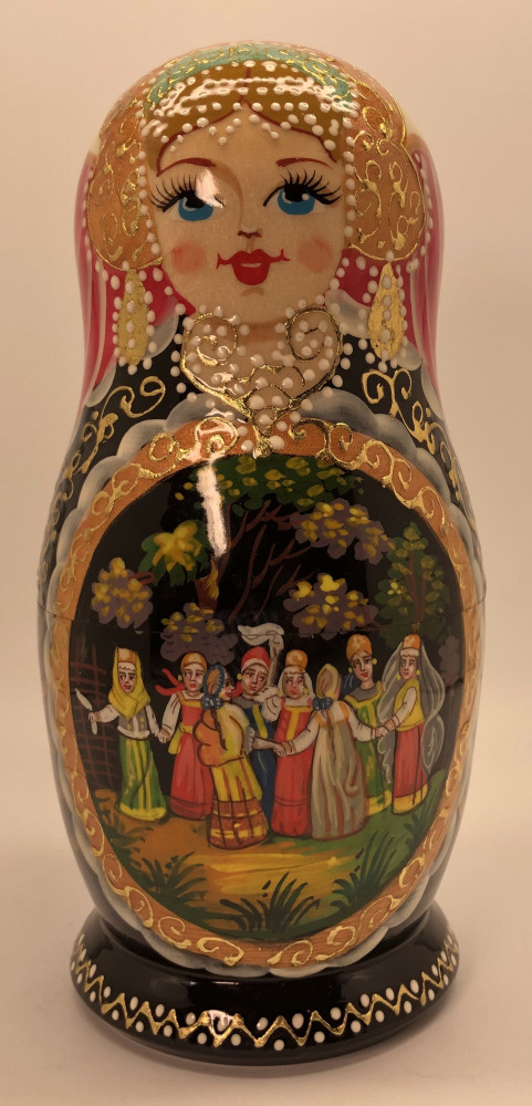 200 mm Russian Spring Round Dancing hand painted wooden Matryoshka doll 5 pcs (by GOLDEN COCKEREL)