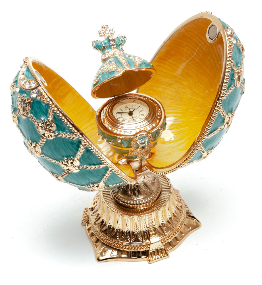 115 mm Light Blue Easter Egg with the Crown and Clock
