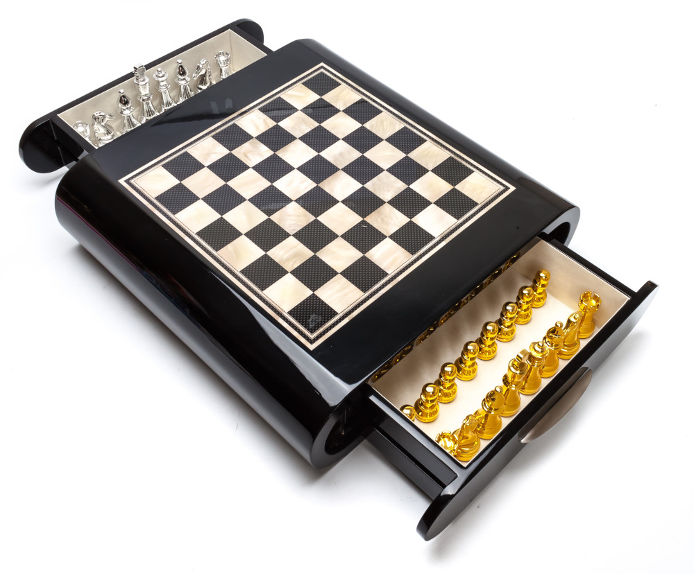 350x350 mm Golden & Silver Metal Chess Pieces on Plastic Chess board (by Fyodor Chess Crafts)