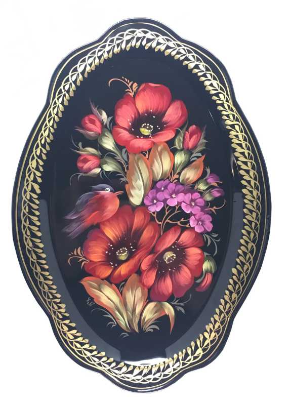 Zhostovo Hand Painted Metal Tray