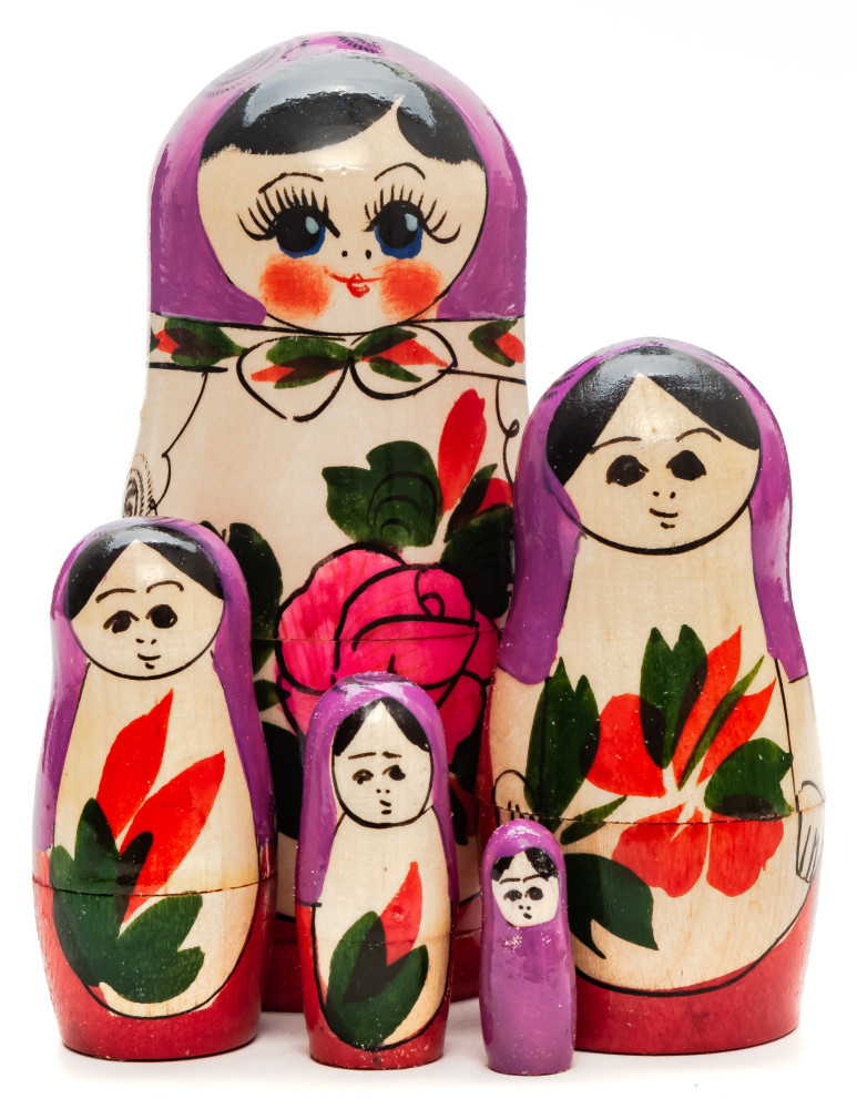 105 mm Violette Head Semenovskaya handpainted wooden Matryoshka Doll 5 pcs (by Ivan Studio)