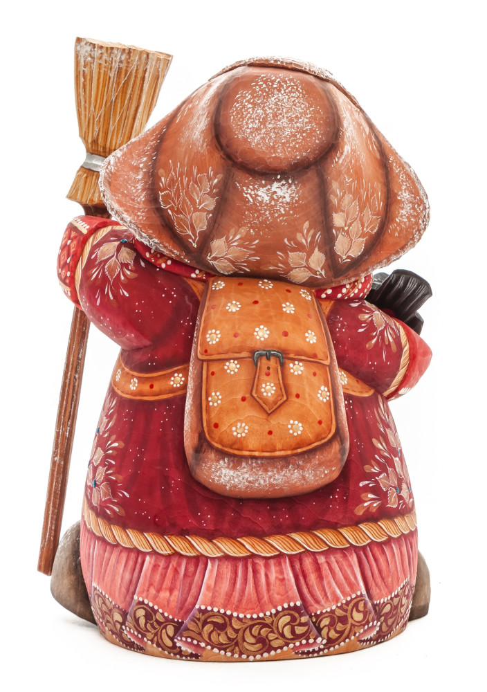 190 mm Snowman with hand painted Angel giving a Gift to a Boy wooden figurine (by Sergey Christmas Workshop)