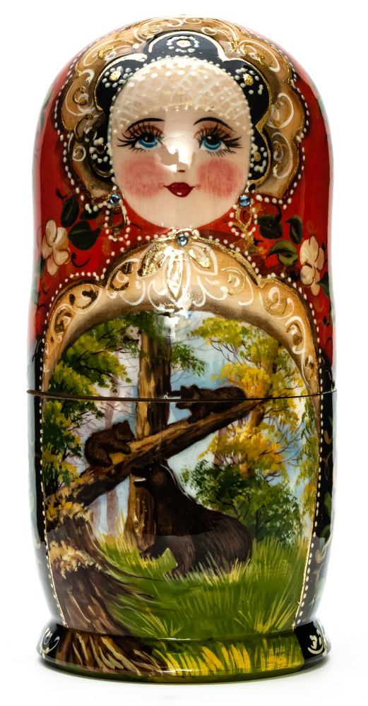  170 mm Morning in a Pine Forest hand painted on wooden Matryoshka doll 5 pcs (by A Studio)