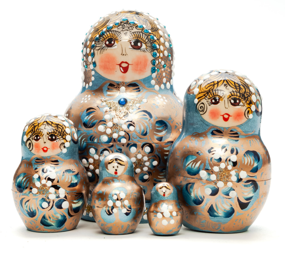 120 mm Russian North Pattern hand painted Wooden Matryoshka Doll 5 inside (by Snezana Studio)