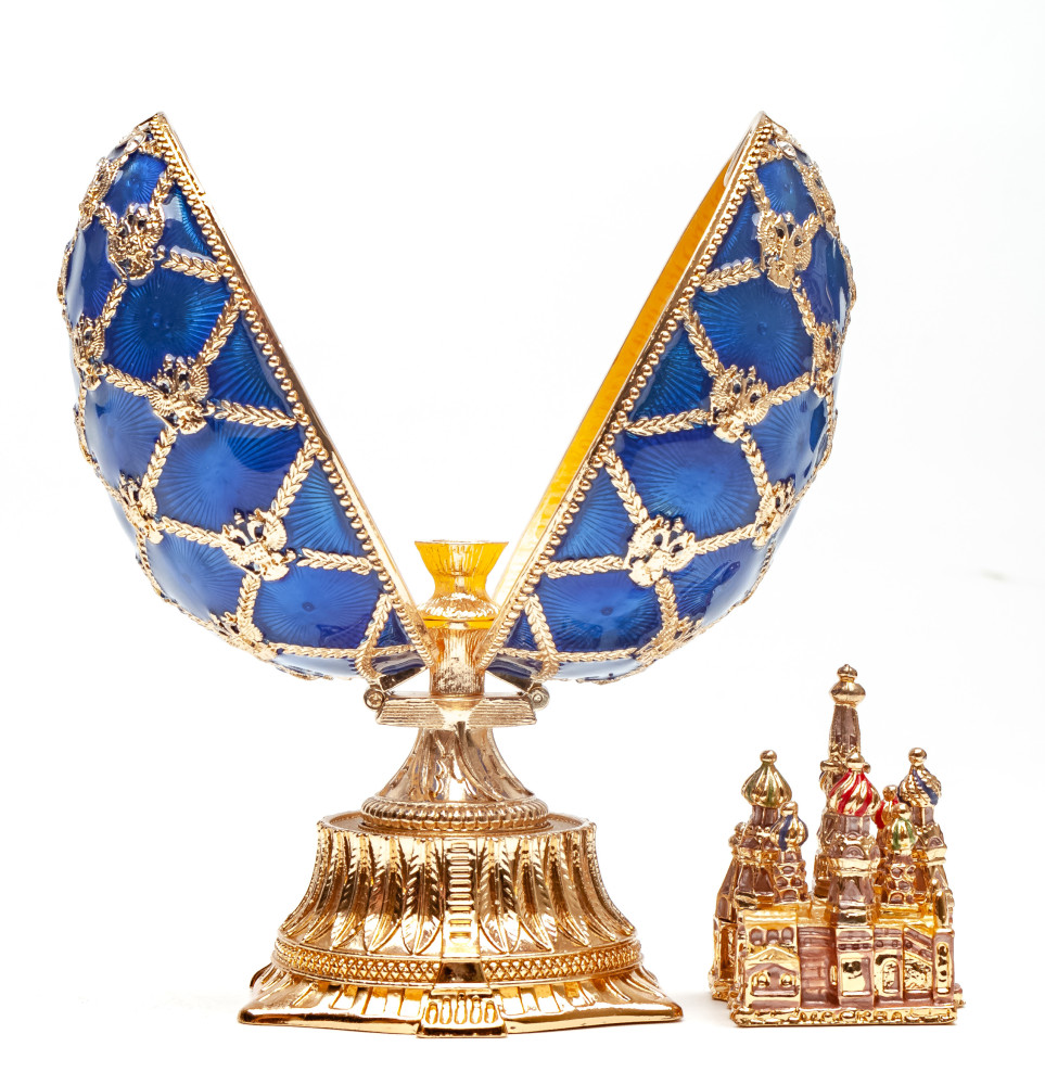 115 mm The Saint Basil Cathedral Blue Easter Egg with the Figure inside