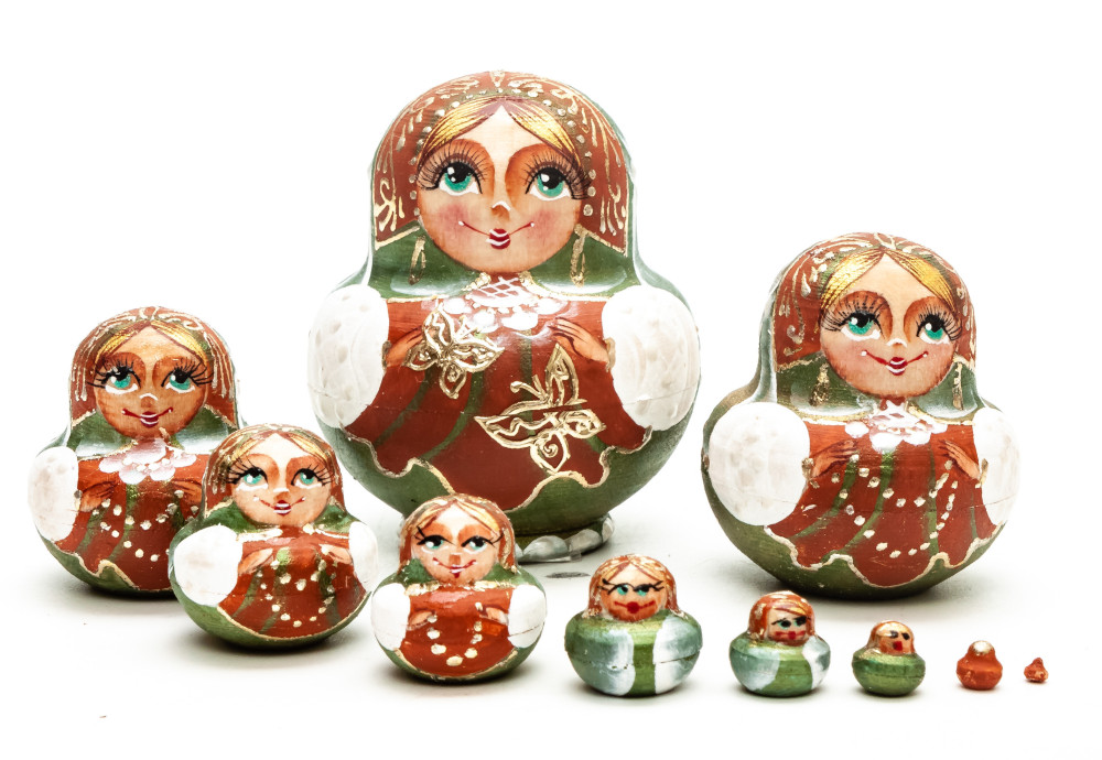 50 mm Maiden with Butterflies hand painted on Wooden Matryoshka doll 5 pcs (by Skazka)