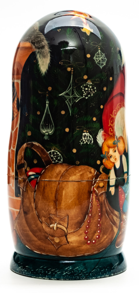 180 mm Santa Claus hand painted on Wooden Matryoshka doll 5 pcs (by Golden Cockerel Studio)