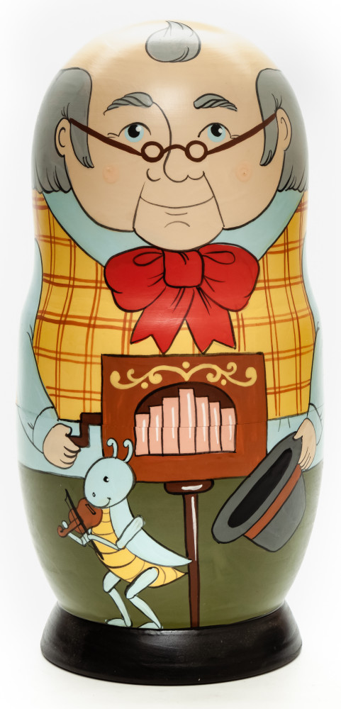 220 mm Papa Carlo hand painted Traditional Russian Wooden Matryoshka round doll 7 pcs (by Sergey Malyutin)