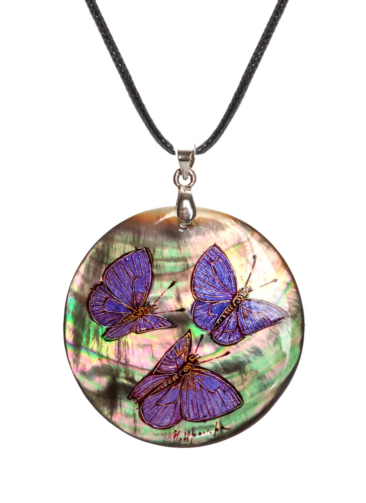 d40 mm Butterflieswers hand painted Nacre Pendant (by Tatiana Shkatulka Crafts)