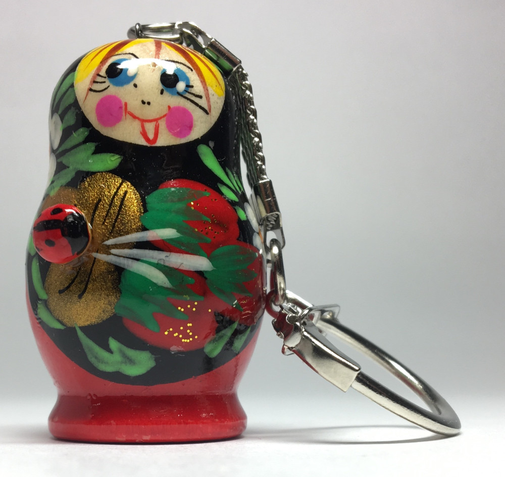 45 mm Russian Khokhloma Patterns hand painted wooden Key Chain Matryoshka Doll Shape (by Mariya Wooden Magnets Studio)