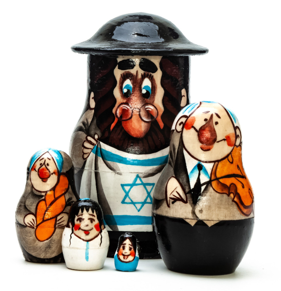 90mm Jew with a Flag hand painted on wooden Matryoshka doll 5 pcs (by Alexander Famous Paintings Studio)