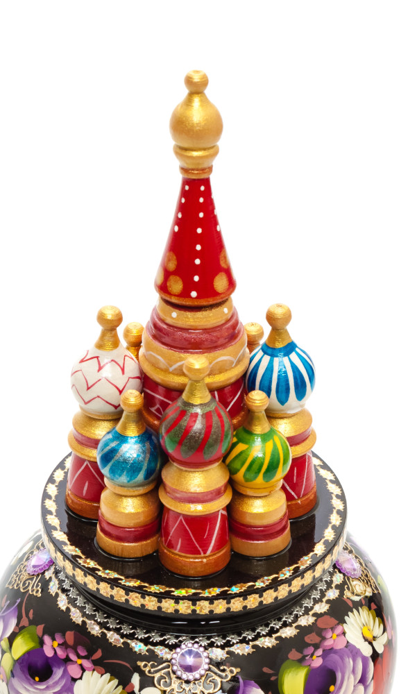 280 mm Saint Basil's Cathedral Zhostovo Art hand painted Wooden Music Box (by Nightingale Crafts)